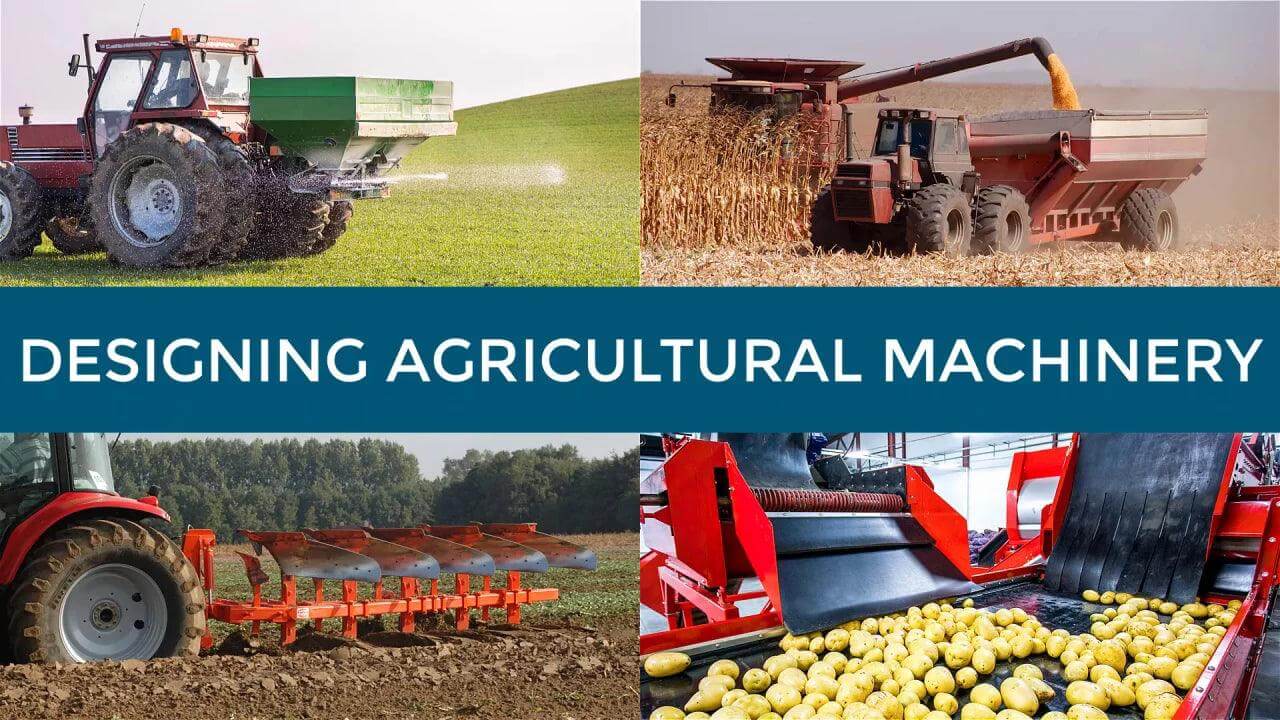 Collage of agricultural machinery, showcasing tractors, harvesters, and equipment for crop production.
