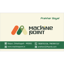 Business card for Machine Point featuring contact details, logo, and name Prakhar Goyal.