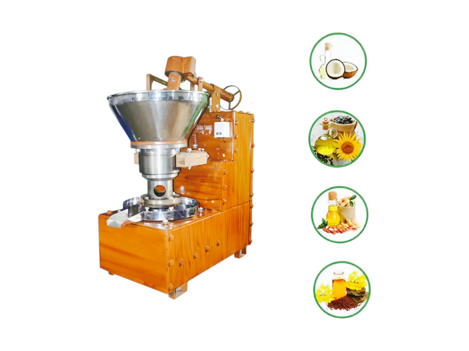 Natural wood cold press oil machine with robust build and stainless-steel bowl – perfect for pure and aromatic oil extraction