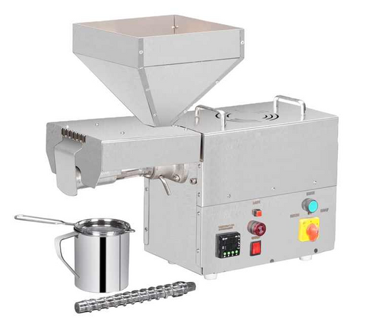 400W oil making machine with stainless steel hopper and digital control panel for home and small business use.