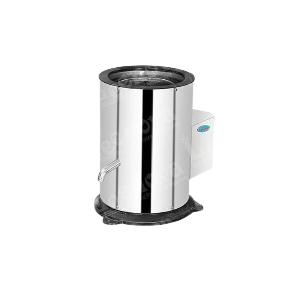 Polished stainless steel Regular Dryer Machine with side-mounted motor housing and a top-loading drum.