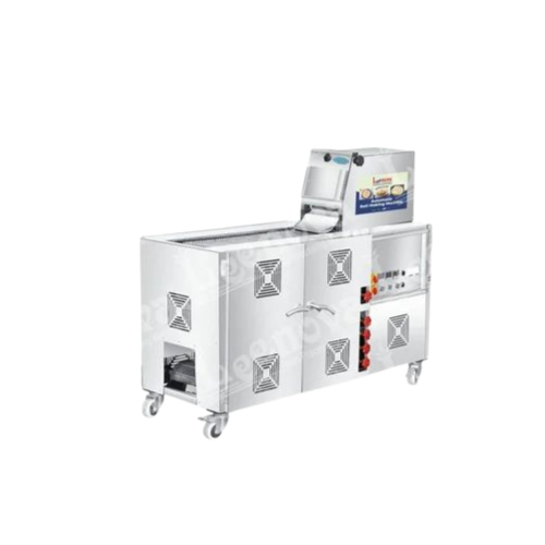 Commercial-grade roti maker with temperature knobs and efficient output tray system.