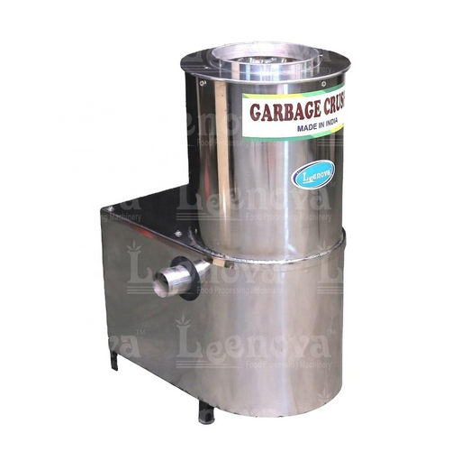 Side view of the Garbage Crusher Machine with a stainless steel finish, labeled “Made in India,” designed for efficient organic waste disposal.