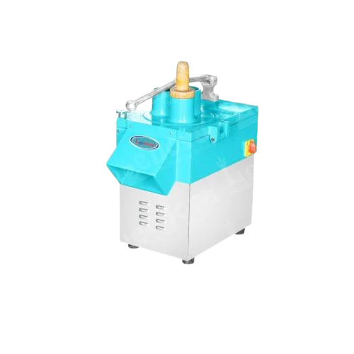 Vegetable Cutting Machine Deluxe – Front angle view highlighting dual-tone blue and white design with safety push handle.