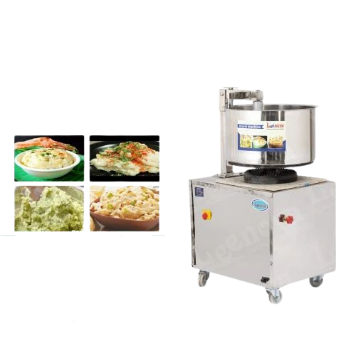 Khichi Making Machine 10 KG with four example dishes shown alongside, demonstrating its use in making khichi, idli, and chutney batter.