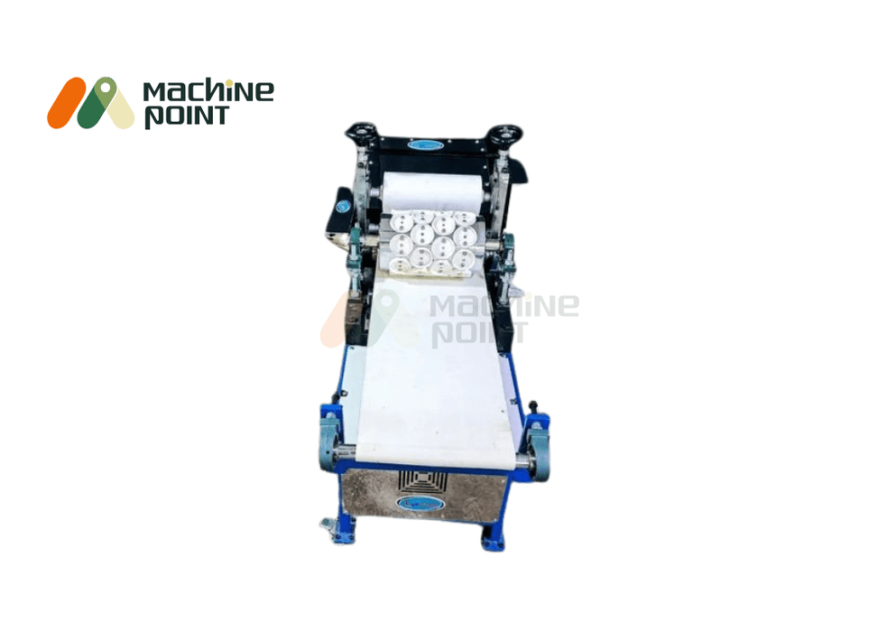 Top view of Panipuri Making Machine with auto collect conveyor belt.