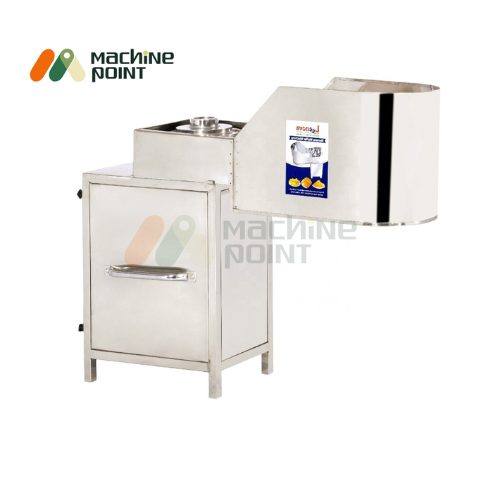 Front view of the Banana Wafer Machine highlighting the speed control system and heavy-duty slicer build.