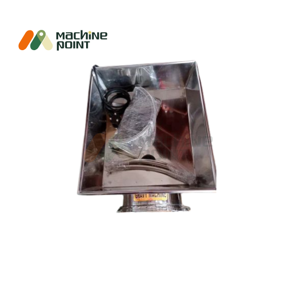 Top-down view of hopper area of  Gravy Machine 3 HP Super Deluxe showing included blade accessories and wiring.