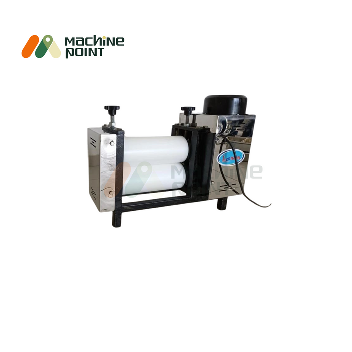 Samosa Patti Machine – angled front view with adjustable knob and smooth roller system designed for commercial patti preparation.
