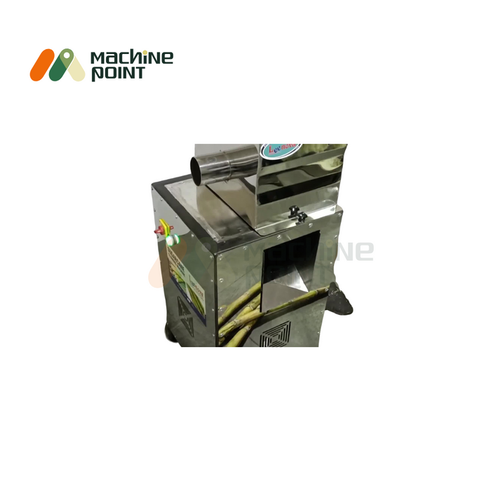 Sugarcane Cleaning Machine with sugarcane sticks – highlighting machine’s industrial-grade finish and high-performance input/output chute.