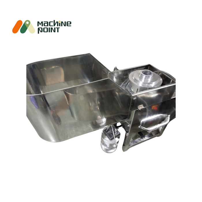 Top view of the Banana Wafer Machine showing internal slicing components and stainless steel build for hygienic food processing.