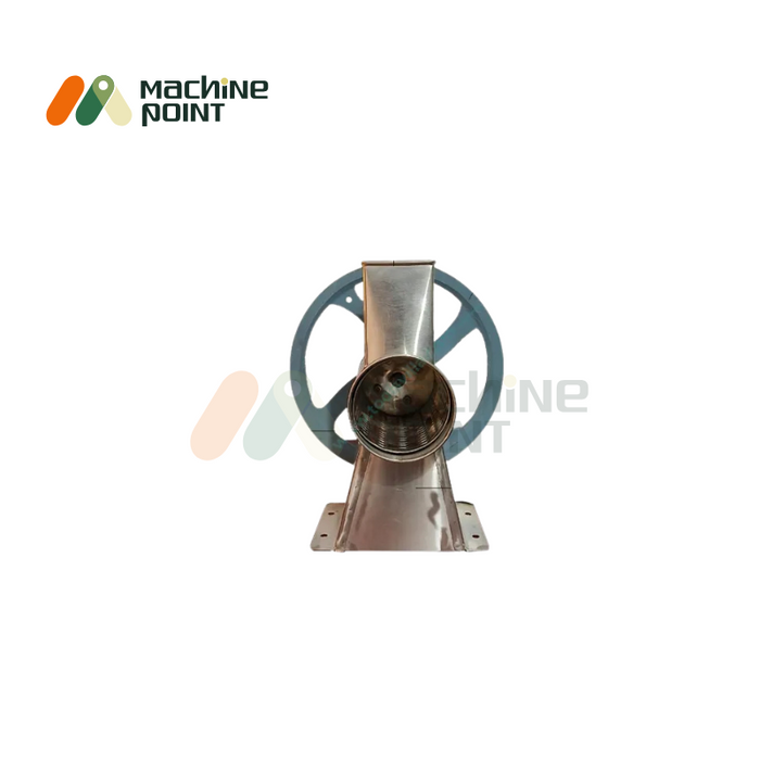 Kadukas Bhuka Machine without motor and stand – front view showcasing stainless steel body and feeding chamber.