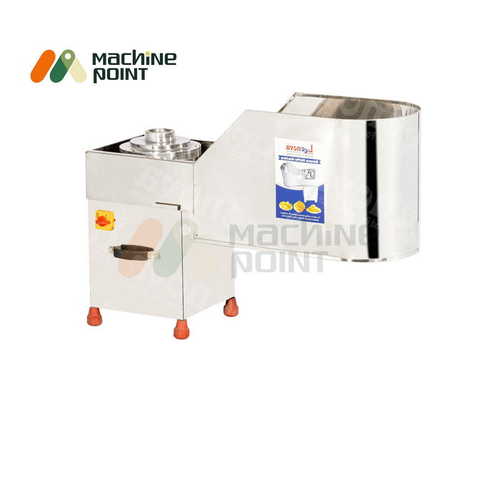 Banana Wafer Machine Regular model with compact design, stainless steel body, and side-mounted slicing output chute.