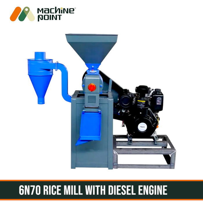 Heavy-duty 6N70 rice mill with 20kg hopper and 600–700 kg/hr productivity capacity