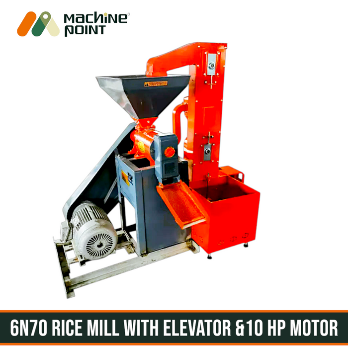 Automatic rice milling machine with integrated elevator for husk removal and grain feeding