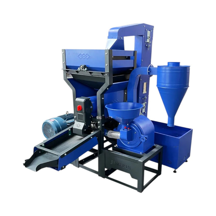 Compact rice processing machine with 15 HP motor option and industrial-grade design