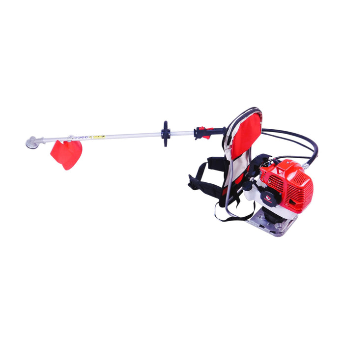 GT-BG-438 backpack brush cutter kit with GX35 engine, blades, and safety gear