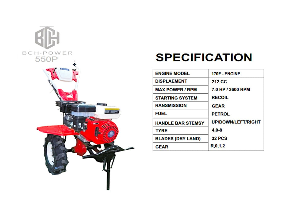Compact Petrol Weeder with Adjustable Handlebar and 4.0-8 Tyres – Model BCH-550P