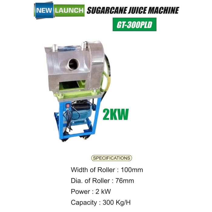 Heavy-duty GT-300PLD sugarcane juice machine – ideal for industrial use with powerful motor and high juice output.