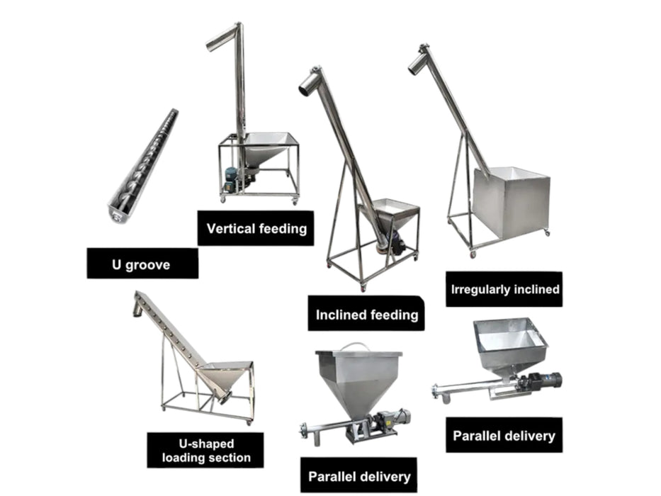 Stainless steel vertical screw conveyor – ideal for lifting and transferring grains, pulses, and powders in food processing units.
