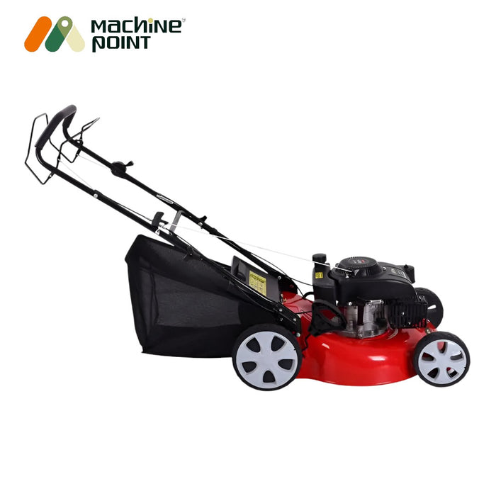 Lawn mower with steel deck, 7-stage height control, and large wheels