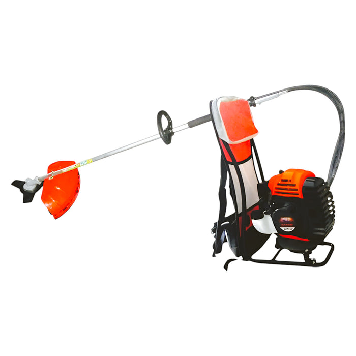 Machine Point back carry 139F brush cutter with shield, guard, and safety gear