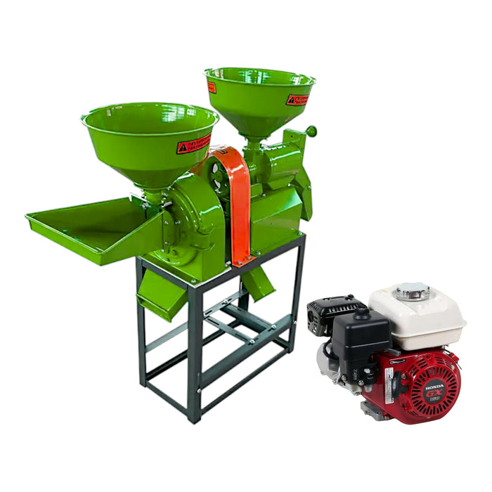 Portable rice mill and grain pulverizer machine with petrol engine