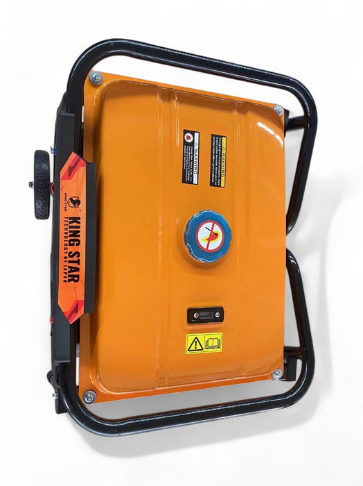 7KW generator equipped with wheels and foldable handles for easy mobility – perfect for onsite construction work and outdoor events.