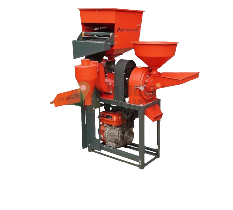 Multi-functional rice mill with built-in pulverizer and diesel engine – ideal for processing paddy into rice and grinding grains in small-scale agro-industries.