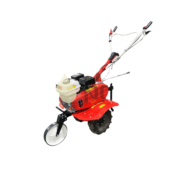 Heavy-duty power weeder with robust engine and rotary blades for efficient soil cultivation in tough farming conditions