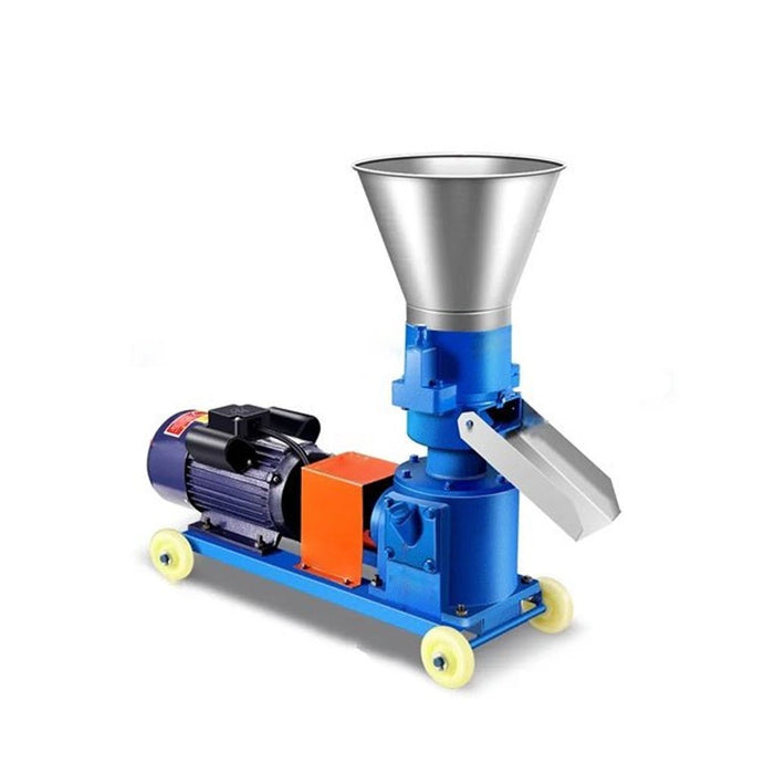 Electric motor-driven pellet machine – makes uniform pellets for cattle, poultry, fish, or biofuel applications.