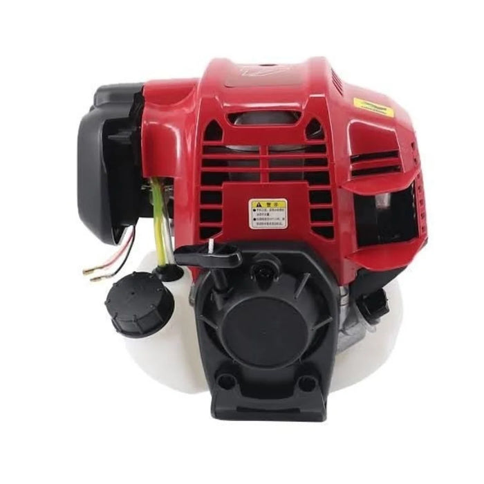 Portable trolley-type brush cutter with GX50 4-stroke engine, gloves, and cutting shield displayed