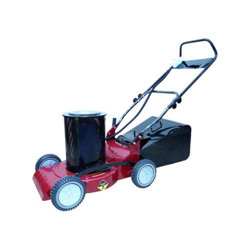 Rotary mower with heavy steel body, foldable handle, and PU wheels