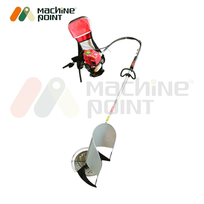 Machine Point GT-BG-438 brush cutter with GX35 engine displayed with accessories