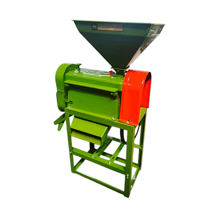 MS body rice mill with round hopper, ideal for rural and home use