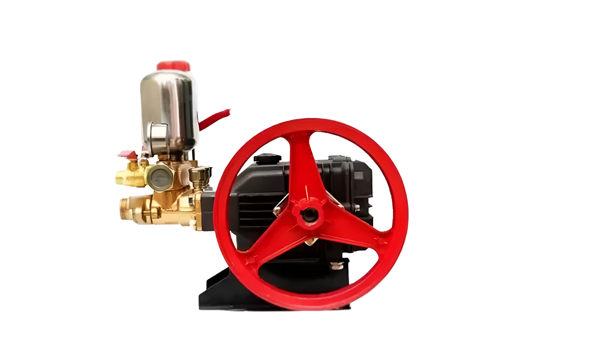 HTP sprayer with red pressure regulator, O-rings, and pulley