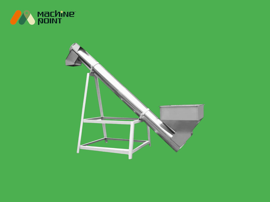 Stainless steel vertical screw conveyor – ideal for lifting and transferring grains, pulses, and powders in food processing units.