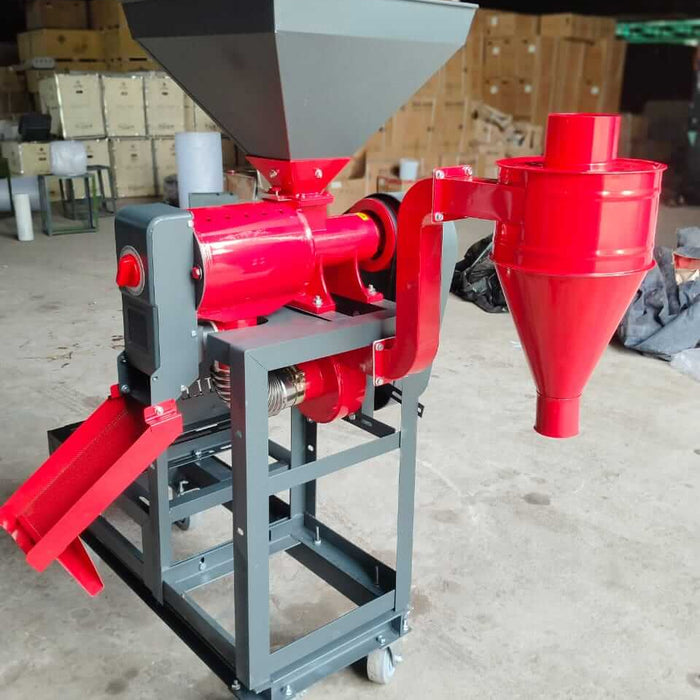 6N70 Mini Rice Mill Machine, a compact and efficient milling solution in a warehouse setting.