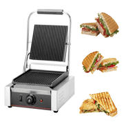 Panini Press Sandwich Maker Displaying Grilled Sandwiches on the Side.