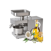 Stainless steel oil expeller with coconut and olive oil output, ideal for small-scale oil production.