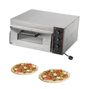 Side angle of 18x18 pizza oven with visible power cord, ergonomic handle, and precision control panel.