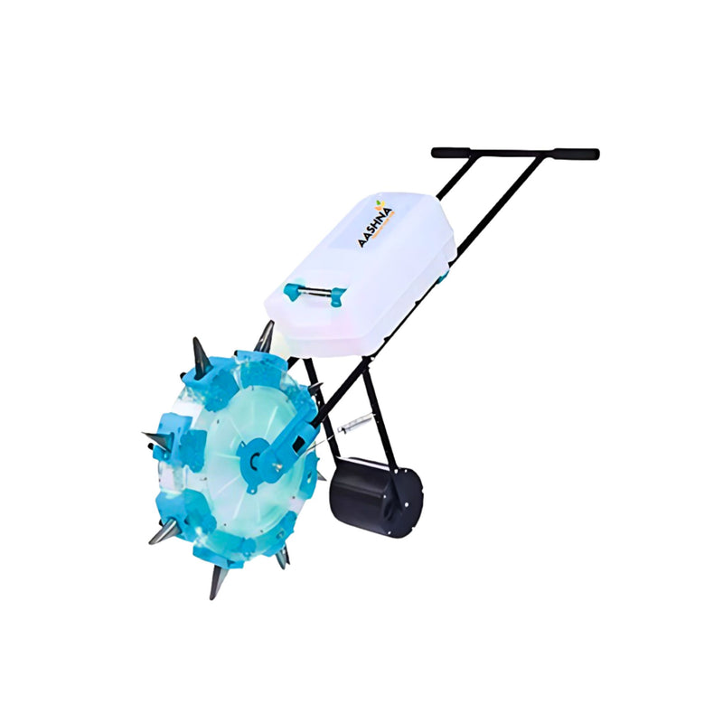 Push Fertilizer Dispenser F06 manual 2 row fertilizer applicator with adjustable 20–53 cm spacing and soil covering mechanism by Machine Point