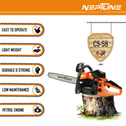 Neptune 3.5 HP chainsaw designed for heavy-duty tree cutting