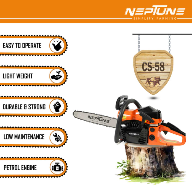 Neptune 3.5 HP chainsaw designed for heavy-duty tree cutting