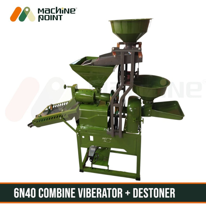 Compact rice mill with MS body and built-in vibrator, motor not included

