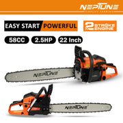 58cc 2-stroke petrol chainsaw with 22-inch guide bar