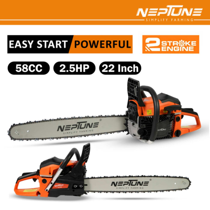 58cc 2-stroke petrol chainsaw with 22-inch guide bar
