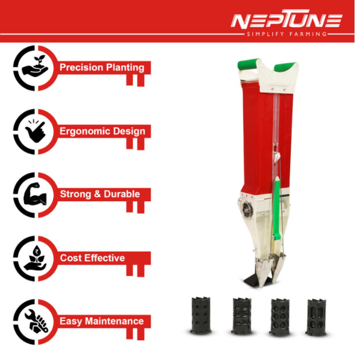 Farmer using Neptune Double Seeder for wheat and corn sowing