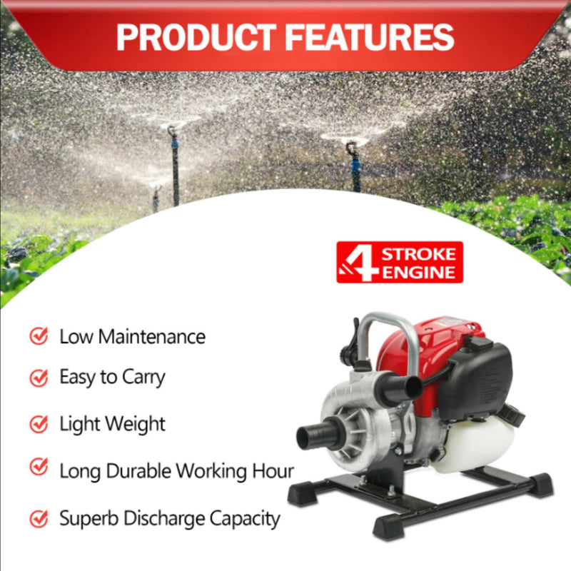 Compact petrol water pump for agriculture and gardening