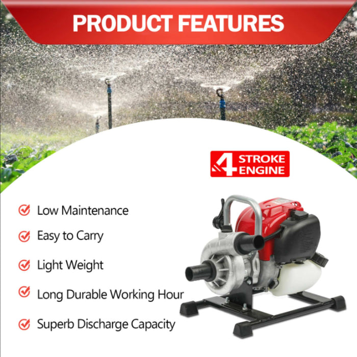 Compact petrol water pump for agriculture and gardening